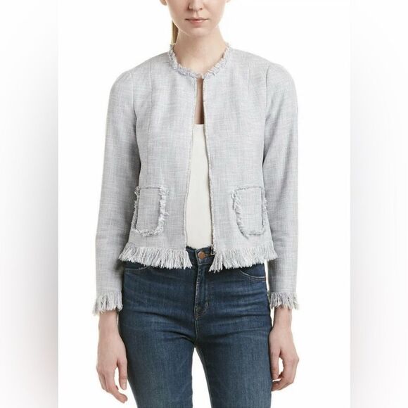 Rebecca Taylor Slub Suiting Jacket - Dove Grey - Size 4 - Picture 1 of 9